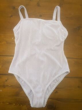 Kona Sol Pale Pink Ribbed Square-Neck One-Piece Swimsuit